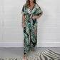 Women's Tropical Leaf Print Deep V-Neck Bodysuit | Elastic Waist Summer Plus Size Top