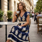 ⏳Limited-time 50% off⏰Women's V-Neck Baroque Print Flowy Maxi Dress👗