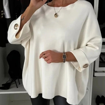 🎀Women's Classic Solid Colour Knit Top | Elegant Three-Quarter Sleeve Cotton Blend Jumper for Summer & Transitional Weather