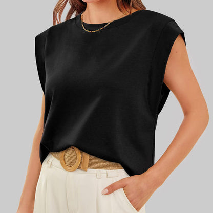 💖Limited Sale 50% OFFSolid Color Round Neck Cap Sleeve Top | Soft Breathable Casual Tee | Essential Wardrobe Staple for Women