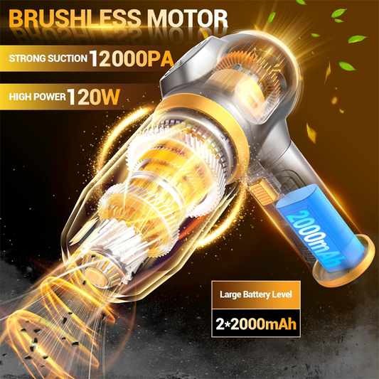 🚗🛡️ LIMITED-TIME 50% OFF! | Cordless Car Vacuum Cleaner | 12000Pa Brushless Motor & 4-in-1 Handheld Vacuum | Type-C Fast Charging Portable Auto Detailing Kit