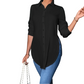 💎 50% OFF! 💎Women's Elegant High-Low Button-Down Shirt | Premium Breathable Long Sleeve Top with Side Slits for Smart Casual Wear✨