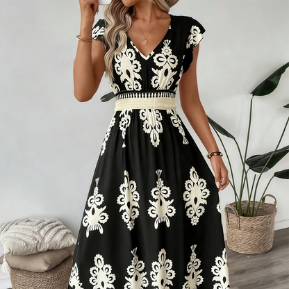 ⏳Limited-time 50% off⏰Women's V-Neck Baroque Print Flowy Maxi Dress👗