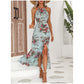 🎁New Arrival 50% OFF💥Floral Print Split Halter Dress