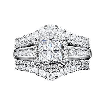 💍 LIMITED-TIME 50% OFF! 💥 Princess Cut Pave Ring | Multi-Layered Cubic Zirconia Statement Band | Anti-Tarnish White Gold Tone Engagement & Anniversary Ring✨