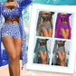 Women's Geometric Print 3-Piece Swimwear Set | High-Waisted Tummy Control Bikini & Sheer Cover-Up | Summer Beach Holiday Outfit
