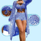 📢📢50% OFF !! ⏰Women's Geometric Print 3-Piece Swimwear Set | High-Waisted Tummy Control Bikini & Sheer Cover-Up | Summer Beach Holiday Outfit