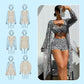 📢📢50% OFF !! ⏰Women's Geometric Print 3-Piece Swimwear Set | High-Waisted Tummy Control Bikini & Sheer Cover-Up | Summer Beach Holiday Outfit