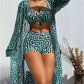 📢📢50% OFF !! ⏰Women's Geometric Print 3-Piece Swimwear Set | High-Waisted Tummy Control Bikini & Sheer Cover-Up | Summer Beach Holiday Outfit