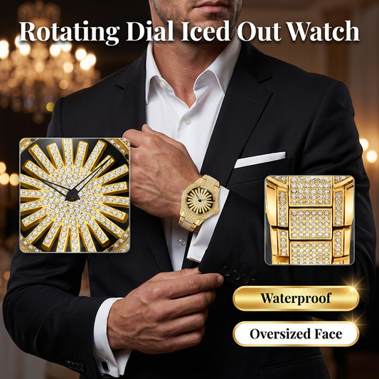 🔥2026 New Arrival ＆ Hot Sale🔥Men's Iced-Out Rotating Dial Watch | Full Crystal Encrusted Luxury Quartz Timepiece with Butterfly Clasp