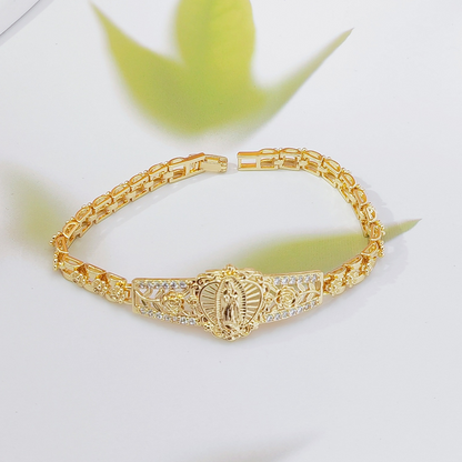 📿50% OFF!💥Elegant Hollow Flower Virgin Mary Bracelet – Filigree Design, Gold Plated, Faith Inspired ✨