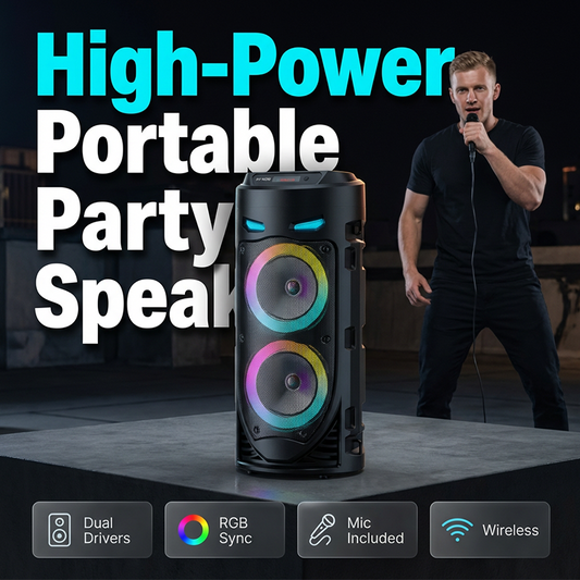 🥳2026 HOT SALE🥳Exclusive 50% OFF | Portable Bluetooth Party Speaker with RGB Lights | 16W Loud Outdoor PA System with Wired Mic | Wireless Karaoke Machine for Beach & Events