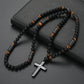 📢📢50% OFF !! ⛪ MEN'S BEADED CROSS NECKLACE — Premium Natural Stone & Sleek Metallic Design ✨