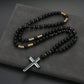 📢📢50% OFF !! ⛪ MEN'S BEADED CROSS NECKLACE — Premium Natural Stone & Sleek Metallic Design ✨