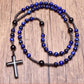 📢📢50% OFF !! ⛪ MEN'S BEADED CROSS NECKLACE — Premium Natural Stone & Sleek Metallic Design ✨