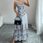 Sleeveless V-Neck Floral Print Slit Dress