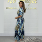 Women's Tropical Leaf Print Deep V-Neck Bodysuit | Elastic Waist Summer Plus Size Top