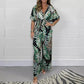 Women's Tropical Leaf Print Deep V-Neck Bodysuit | Elastic Waist Summer Plus Size Top