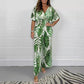 Women's Tropical Leaf Print Deep V-Neck Bodysuit | Elastic Waist Summer Plus Size Top