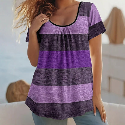 🏆SALE 50% OFF🔥Women's Plus Size Pleated Color Block T-Shirt
