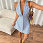 👗 50% OFF NOW! 🌊 Women's Halter Striped Short Dress – Backless, A-line & blazer collar – Lightweight, breezy – perfect for beach days or summer parties ☀️