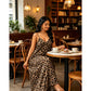 🌿Leopard Print Maxi Dress – Women's Bold Leopard Print Maxi Dress | V-Neck Spaghetti Strap Flowy Gown with Side Pockets & Lightweight Fabric