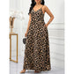 🌿Leopard Print Maxi Dress – Women's Bold Leopard Print Maxi Dress | V-Neck Spaghetti Strap Flowy Gown with Side Pockets & Lightweight Fabric