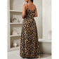 🌿Leopard Print Maxi Dress – Women's Bold Leopard Print Maxi Dress | V-Neck Spaghetti Strap Flowy Gown with Side Pockets & Lightweight Fabric