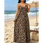 🌿Leopard Print Maxi Dress – Women's Bold Leopard Print Maxi Dress | V-Neck Spaghetti Strap Flowy Gown with Side Pockets & Lightweight Fabric