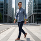 👔50% OFF! ✨Men's Modern Fit Windowpane Shirt – Contrast Details, Button-Down, Premium Blend 🍁