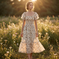 Women's Square Neck Smocked Floral Midi Dress