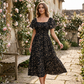 Women's Square Neck Smocked Floral Midi Dress