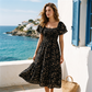 Women's Square Neck Smocked Floral Midi Dress
