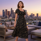 Women's Square Neck Smocked Floral Midi Dress