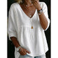 📢50% OFF !! ⏰Women's Boho Lace Trim V-Neck Top | Flattering Empire Waist Blouse with 3/4 Sleeves for Spring & Summer