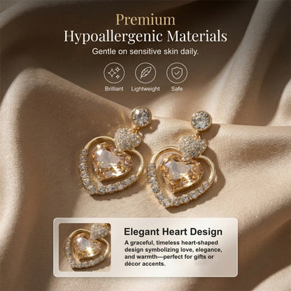🎉BUY 1 GET 1 FREE🎁Champagne Diamond Heart Earrings for Women | Dainty Rhinestone Stud Jewellery & Hypoallergenic Crystal Sparkle Gift for Bridesmaids, Weddings & Everyday Wear