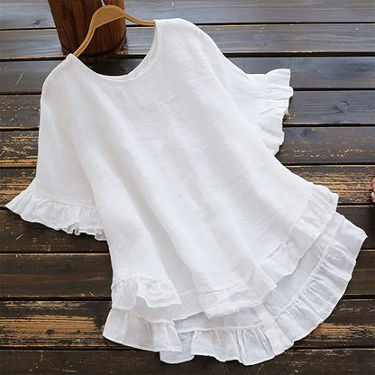 Women's Round Neck Ruffle Blouse