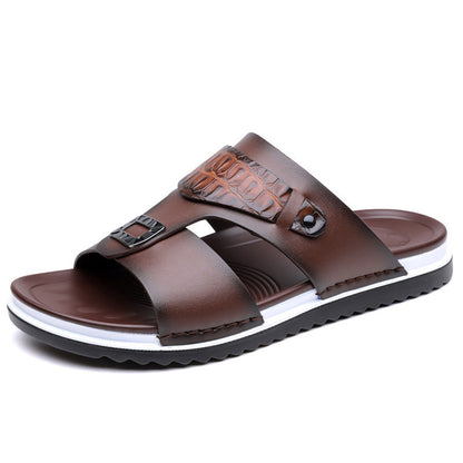 📢📢50% OFF !! ⏰Men's Faux Leather Slip-On Sandals | Dual-Texture Croc Pattern Open-Toe Shoes with Cushioned