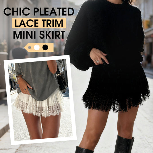 Women's Elegant Lace Trim Pleated Skirt | High-Waisted Flattering Midi Skirt for Office, Evening & Casual Wear