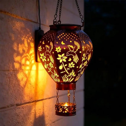 Solar-Powered Hot Air Balloon Lantern | Magical Garden Projection Light – Weatherproof Vintage Bronze Hanging Decor