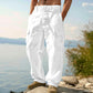 Men's Breathable Cotton Linen Cargo Trousers | Relaxed Wide-Leg Drawstring Pants for Summer Holiday & Streetwear