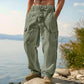 Men's Breathable Cotton Linen Cargo Trousers | Relaxed Wide-Leg Drawstring Pants for Summer Holiday & Streetwear