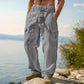 Men's Breathable Cotton Linen Cargo Trousers | Relaxed Wide-Leg Drawstring Pants for Summer Holiday & Streetwear