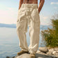 Men's Breathable Cotton Linen Cargo Trousers | Relaxed Wide-Leg Drawstring Pants for Summer Holiday & Streetwear