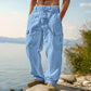 Men's Breathable Cotton Linen Cargo Trousers | Relaxed Wide-Leg Drawstring Pants for Summer Holiday & Streetwear