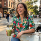 Women's Summer Floral Top with Puff Sleeves