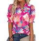 Women's Summer Floral Top with Puff Sleeves