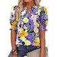 Women's Summer Floral Top with Puff Sleeves