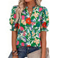 Women's Summer Floral Top with Puff Sleeves