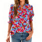 Women's Summer Floral Top with Puff Sleeves